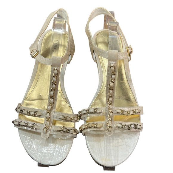 Marc Fisher Sandals Womens 9M Padalis Gold Chain T-strap Resort Wedding - Picture 5 of 12